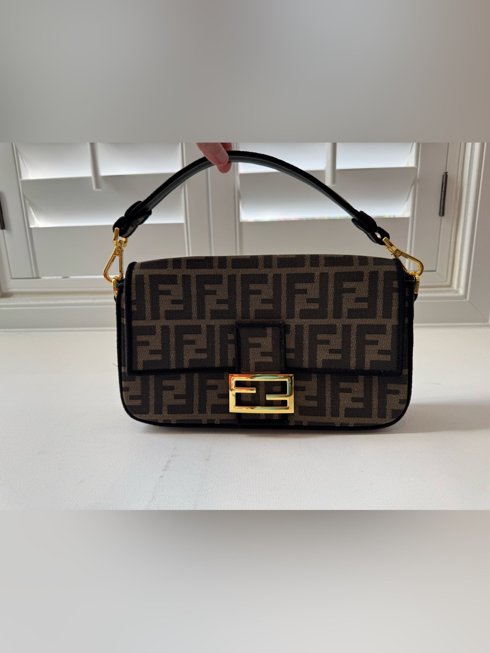 LUXE Brown Monogram Baguette Shoulder Bag Gold Hardware Includes 2 Straps